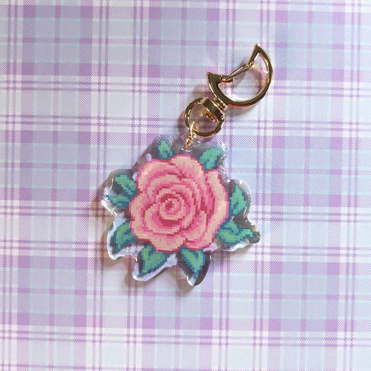 Pink Rose Keychain Charm