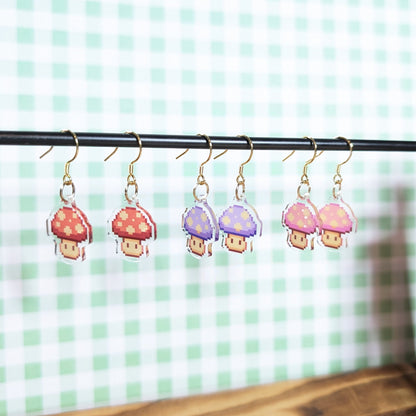 Pixel Mushroom Acrylic Earrings