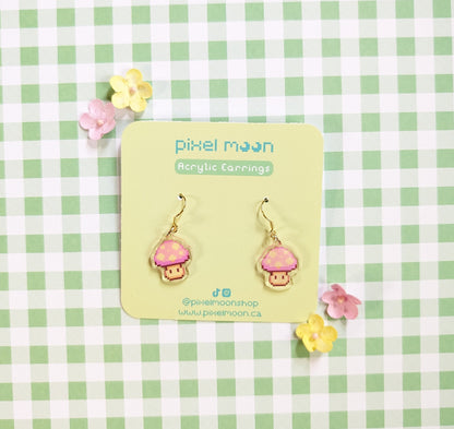 Pixel Mushroom Acrylic Earrings