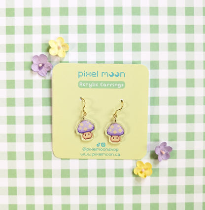 Pixel Mushroom Acrylic Earrings