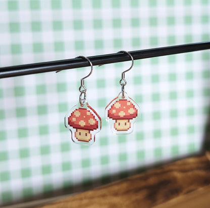 Pixel Mushroom Acrylic Earrings